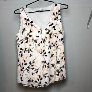 White House Black Market Floral V-Neck Shell Tank